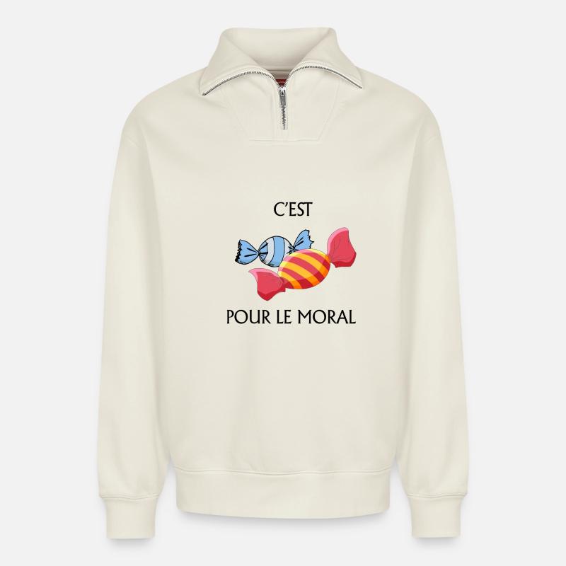 candy for morale - Relaxed Unisex Organic Half Zip Sweatshirt – by SPREAD - off white