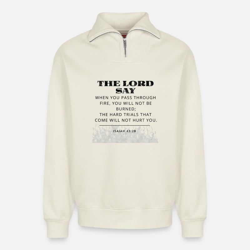 Verset biblique - Sweat unisexe décontracté en coton biologique à demi-zip – de SPREAD - blanc cassé