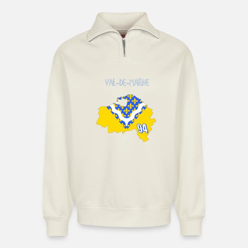 Val de Marne - Relaxed Unisex Organic Half Zip Sweatshirt – von SPREAD - Naturweiß