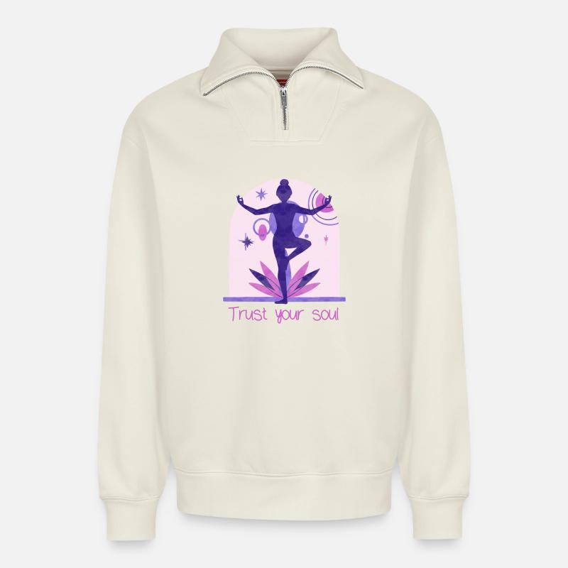 Yogi - Relaxed Unisex Organic Half Zip Sweatshirt – von SPREAD - Naturweiß