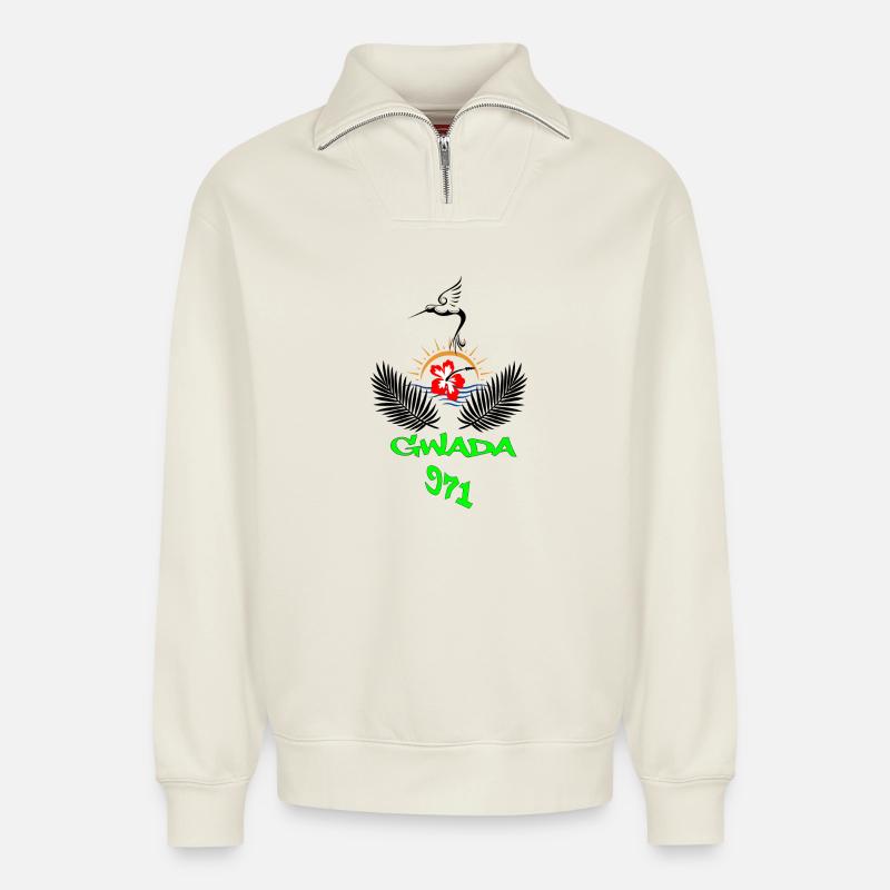 Guadeloupe - Relaxed Unisex Organic Half Zip Sweatshirt – von SPREAD - Naturweiß