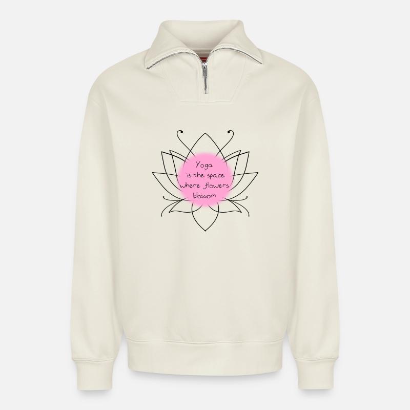 Yoga - Relaxed Unisex Organic Half Zip Sweatshirt – von SPREAD - Naturweiß