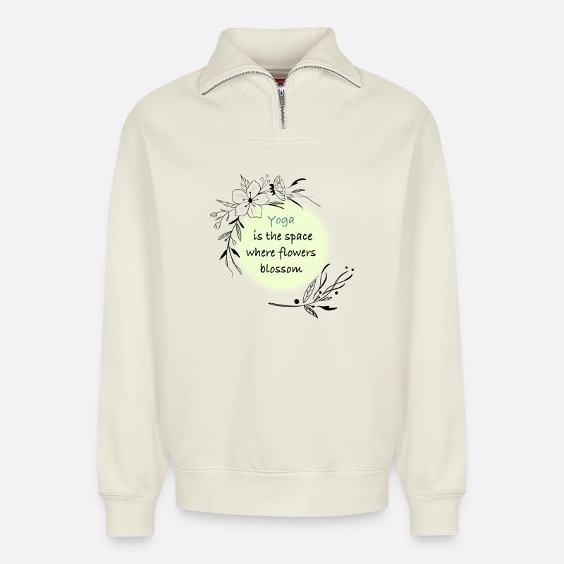 Yoga - Relaxed Unisex Organic Half Zip Sweatshirt – von SPREAD - Naturweiß