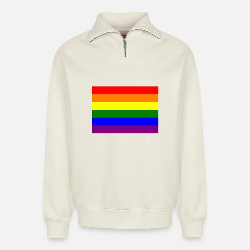 Pride Rainbow Flag Design - Relaxed Unisex Organic Half Zip Sweatshirt – by SPREAD - off white