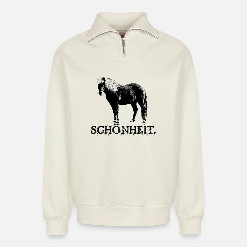 Islandpferde Pferde Spruch Pferdenarr Isländer - Relaxed Unisex Organic Half Zip Sweatshirt – von SPREAD - Naturweiß