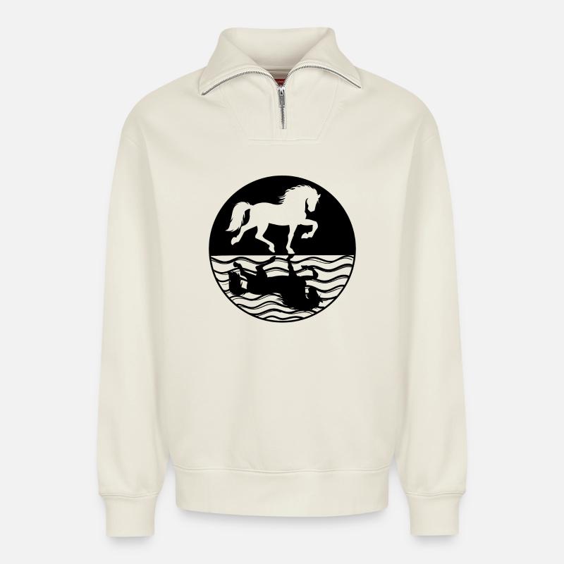 Ross Pferede Isländer Pferdeliebe Islandpferde - Relaxed Unisex Organic Half Zip Sweatshirt – von SPREAD - Naturweiß