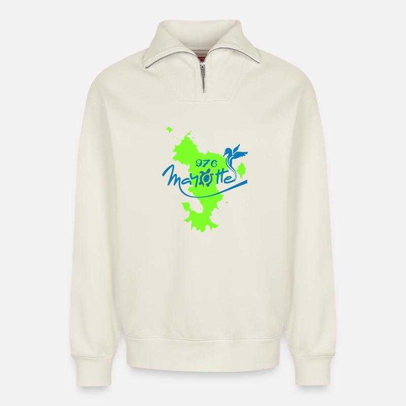 Mayotte - Relaxed Unisex Organic Half Zip Sweatshirt – von SPREAD - Naturweiß