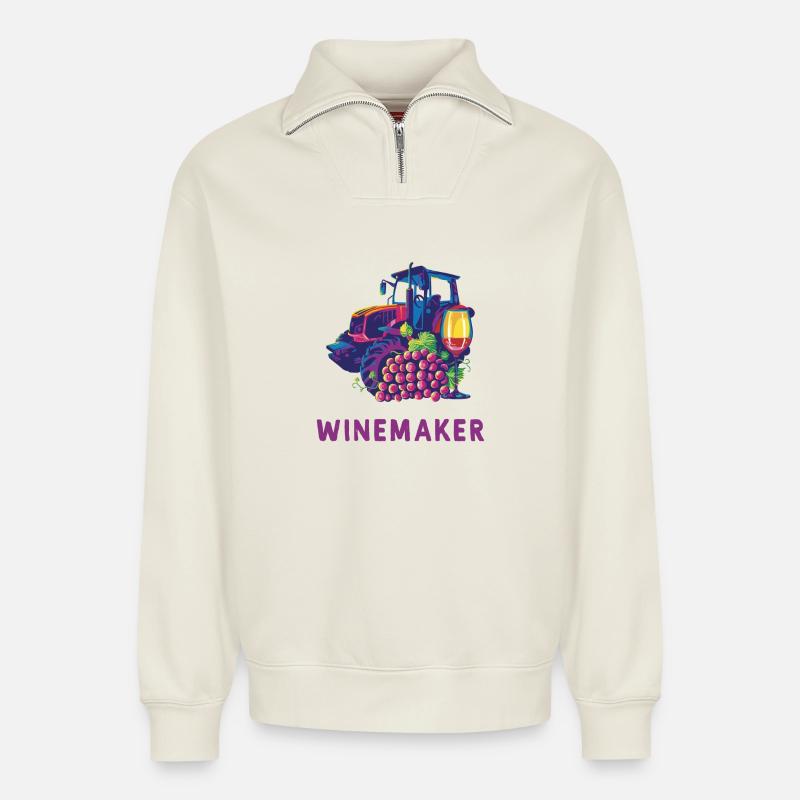 Winemaker Design - Relaxed Unisex Organic Half Zip Sweatshirt – by SPREAD - off white