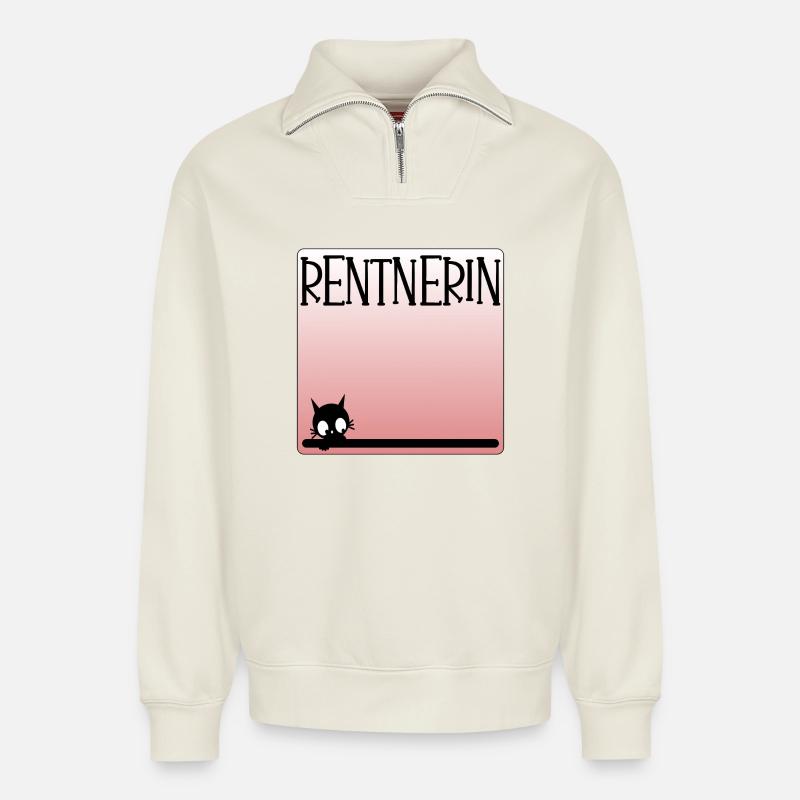 Katzen Rentnerin - Rente - Relaxed Unisex Organic Half Zip Sweatshirt – von SPREAD - Naturweiß