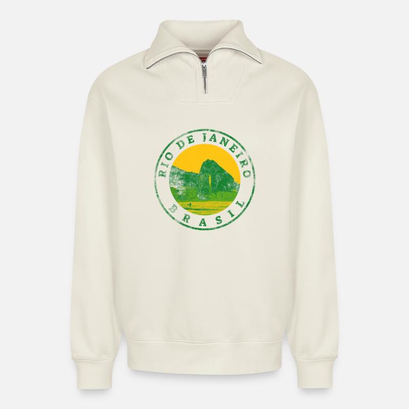 Rio de Janeiro Emblem: Strand & Berge - Relaxed Unisex Organic Half Zip Sweatshirt – von SPREAD - Naturweiß