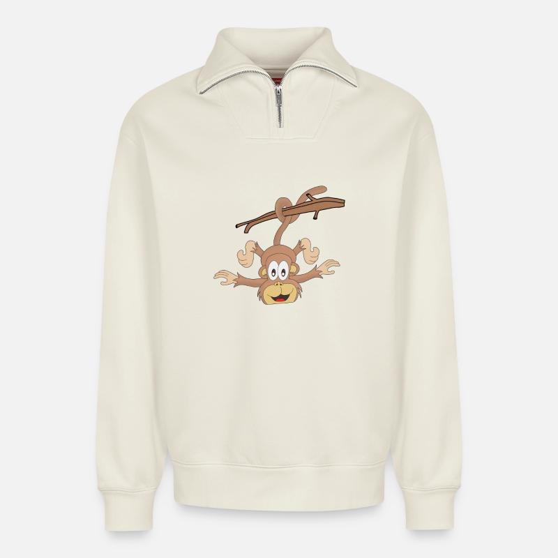 Hängender Affe - Relaxed Unisex Organic Half Zip Sweatshirt – von SPREAD - Naturweiß