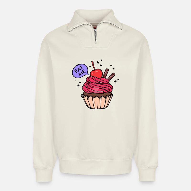 Cupcake Statement Nachspeise Backen Süßigkeiten - Relaxed Unisex Organic Half Zip Sweatshirt – von SPREAD - Naturweiß