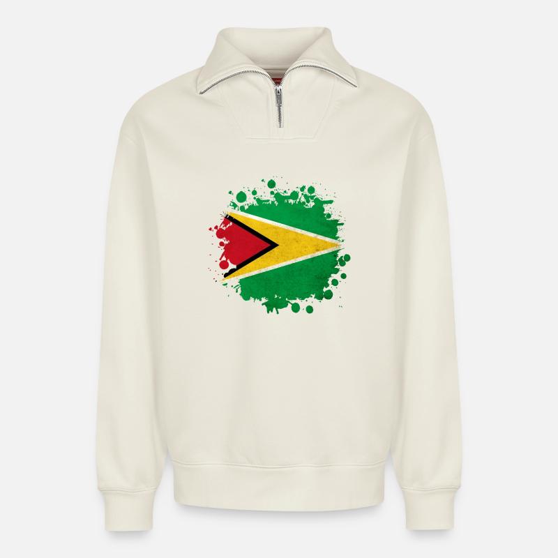 blob drapeau de la Guyane - Sweat unisexe décontracté en coton biologique à demi-zip – de SPREAD - blanc cassé