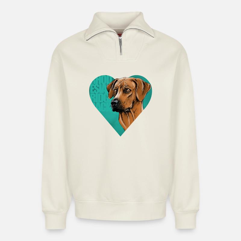 Rhodesian Ridgeback - Relaxed Unisex Organic Half Zip Sweatshirt – von SPREAD - Naturweiß