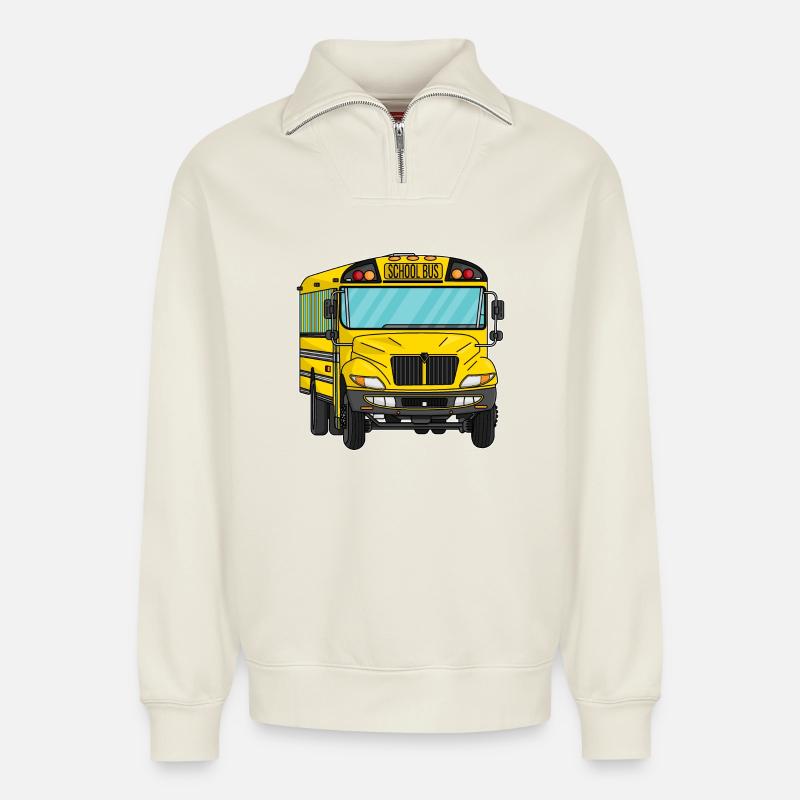 School bus - Relaxed Unisex Organic Half Zip Sweatshirt – by SPREAD - off white