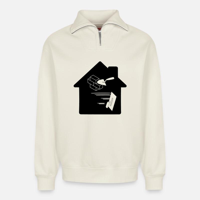 Bricklayer plasterer company logo - Relaxed Unisex Organic Half Zip Sweatshirt – by SPREAD - off white