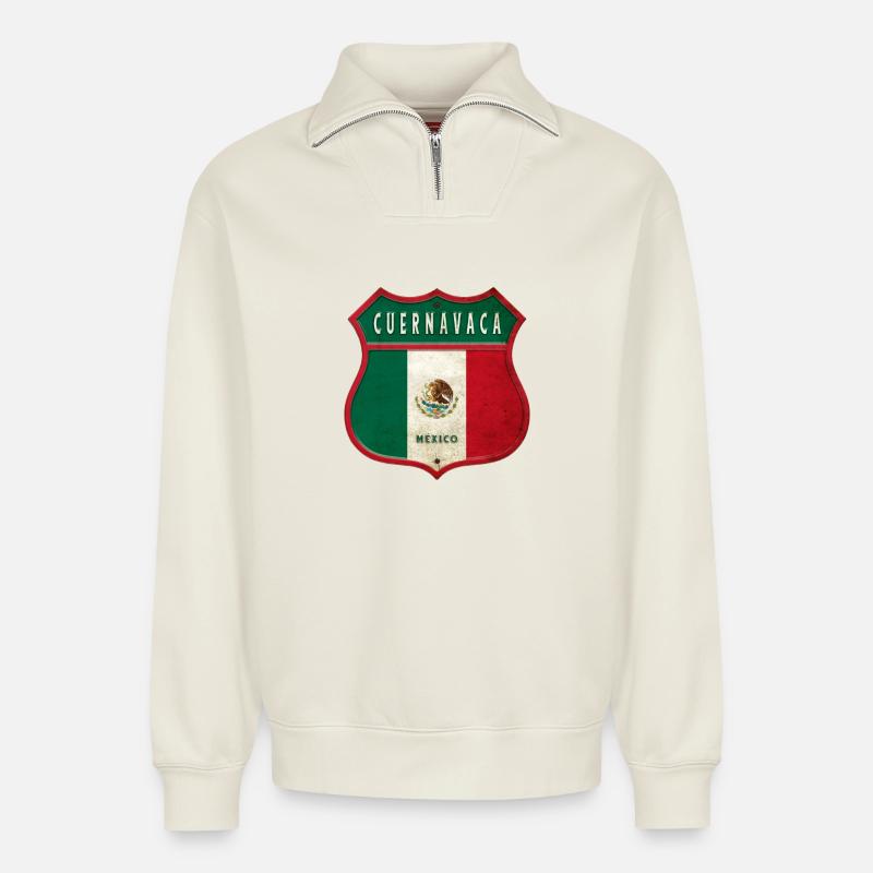Cuernavaca Mexiko Wappen Design - Relaxed Unisex Organic Half Zip Sweatshirt – von SPREAD - Naturweiß
