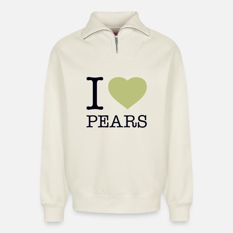 I LOVE PEARS Birne Birnen - Relaxed Unisex Organic Half Zip Sweatshirt – von SPREAD - Naturweiß