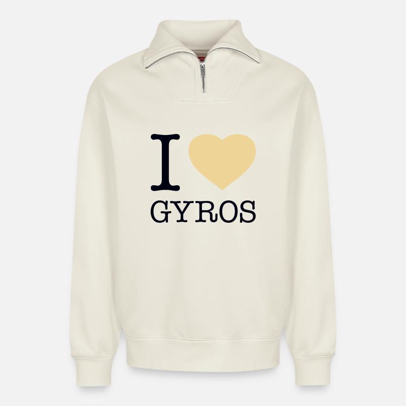 I LOVE GYROS - Relaxed Unisex Organic Half Zip Sweatshirt – by SPREAD - off white