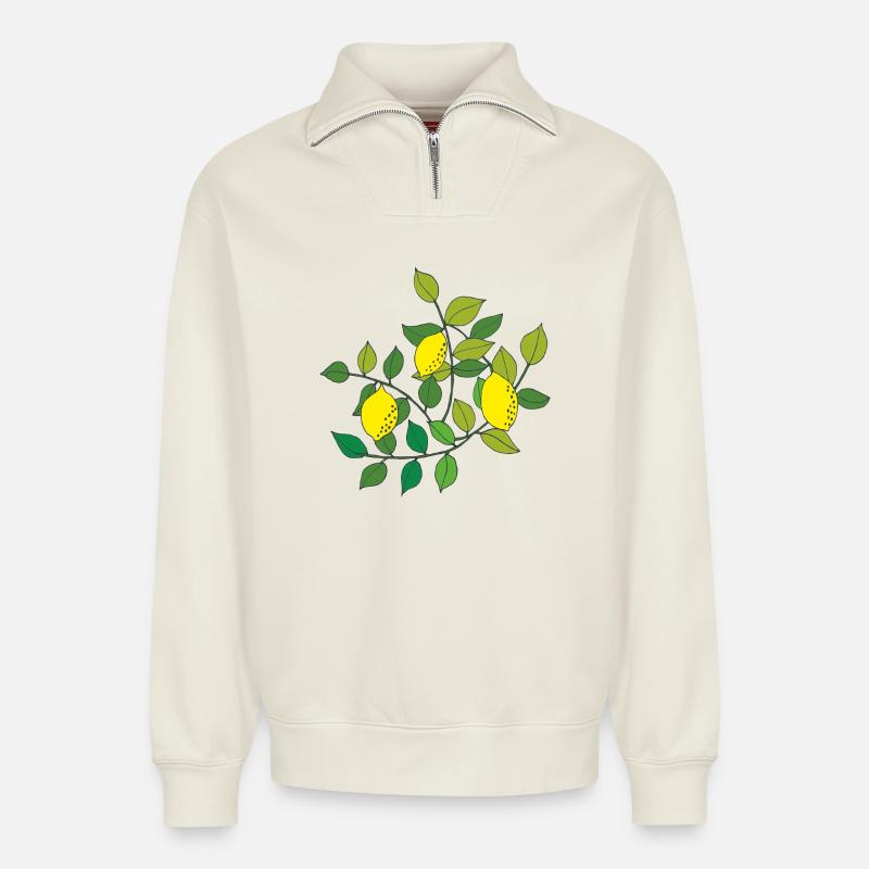 lemon tree - Relaxed Unisex Organic Half Zip Sweatshirt – by SPREAD - off white