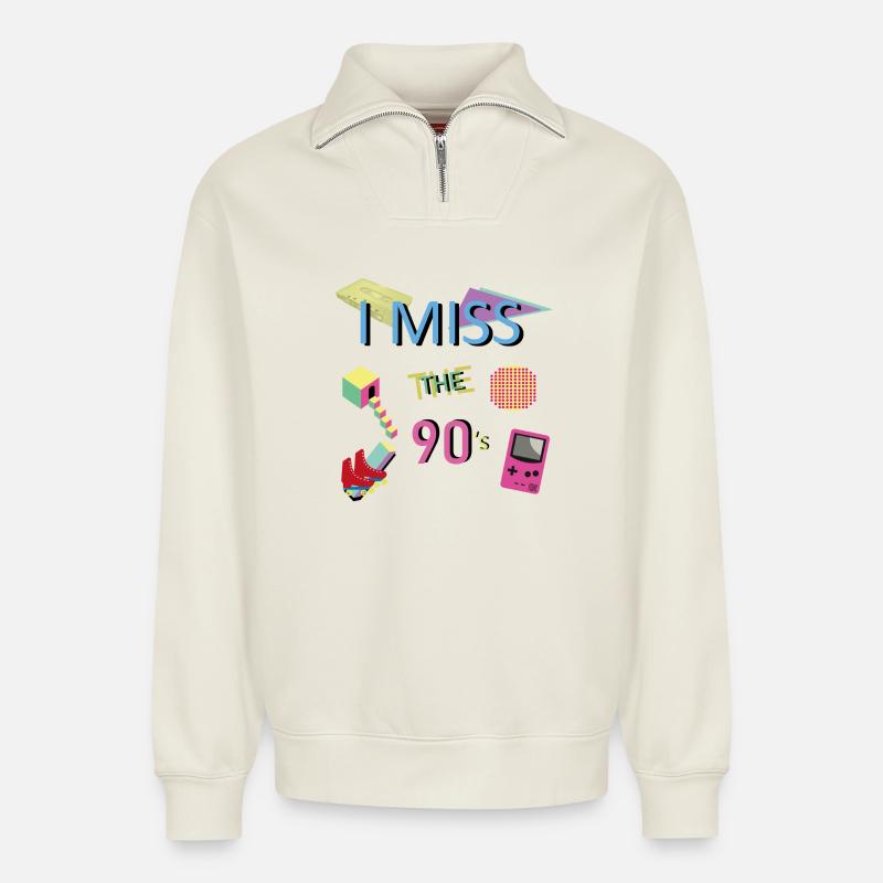 Nostalgic 90s theme - Relaxed Unisex Organic Half Zip Sweatshirt – by SPREAD - off white