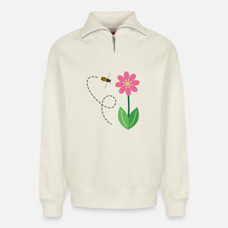 Die Blume und die Biene - Relaxed Unisex Organic Half Zip Sweatshirt – von SPREAD - Naturweiß