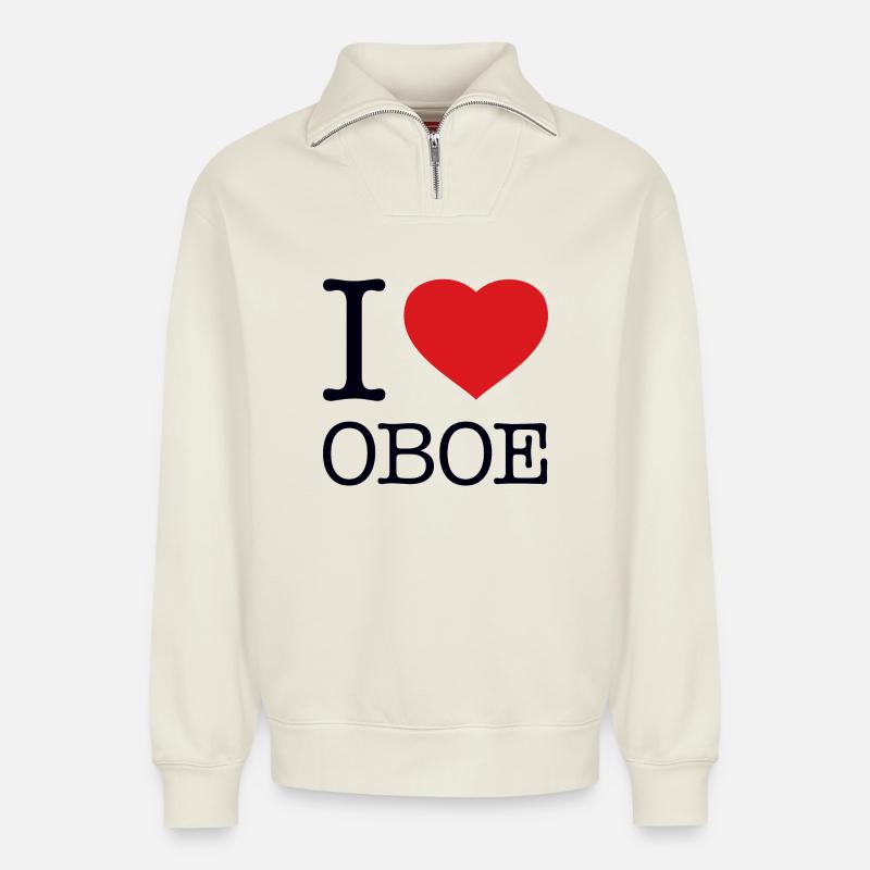I LOVE OBOE - Relaxed Unisex Organic Half Zip Sweatshirt – by SPREAD - off white
