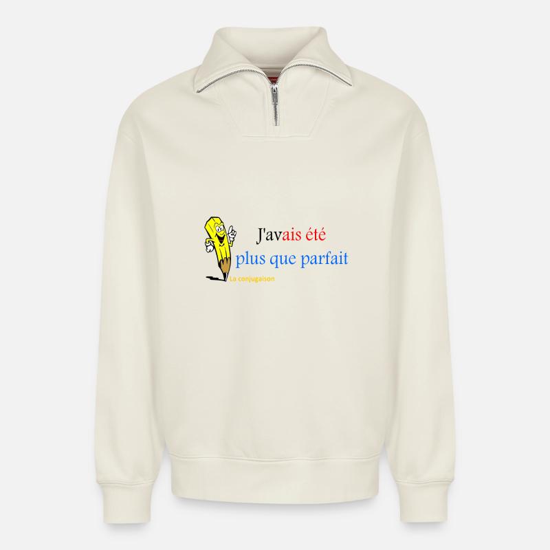 plus que parfait - Sweat unisexe décontracté en coton biologique à demi-zip – de SPREAD - blanc cassé