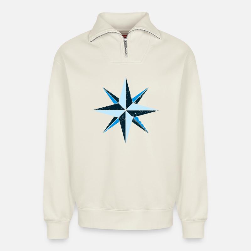 Compass - Relaxed Unisex Organic Half Zip Sweatshirt – by SPREAD - off white