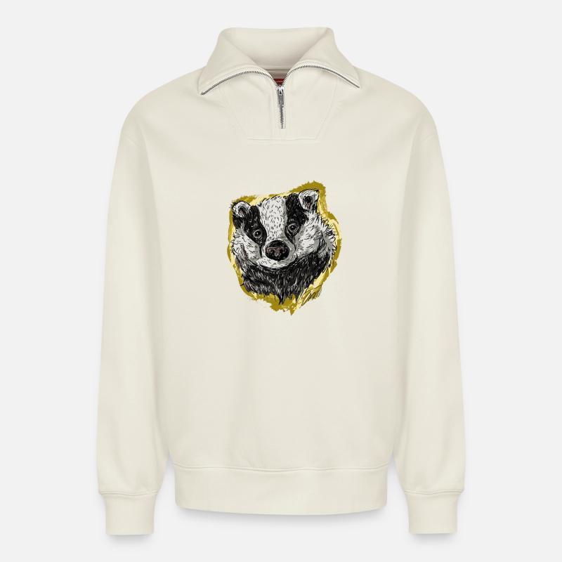 Der Dachs - Relaxed Unisex Organic Half Zip Sweatshirt – von SPREAD - Naturweiß