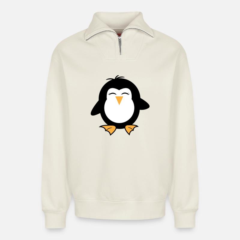 Seevogel Tier Süß Pinguin Vogel Arktis - Relaxed Unisex Organic Half Zip Sweatshirt – von SPREAD - Naturweiß