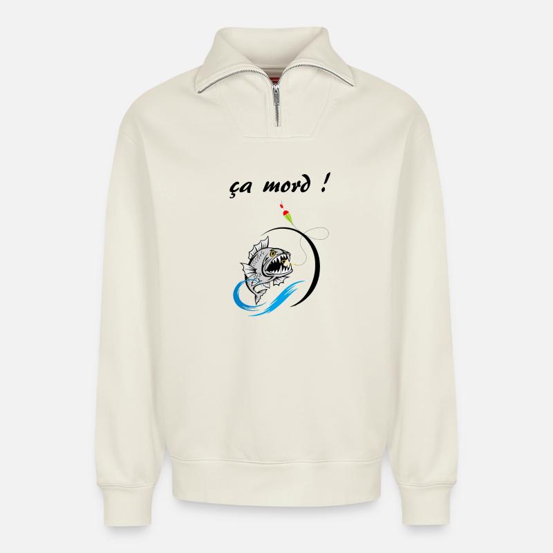 it bites - Relaxed Unisex Organic Half Zip Sweatshirt – by SPREAD - off white