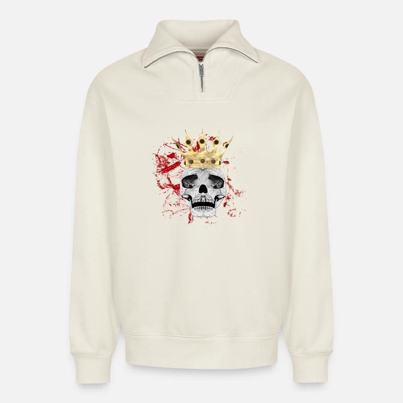 Menschenschädel, Blutflecken, gothic motiv - Relaxed Unisex Organic Half Zip Sweatshirt – von SPREAD - Naturweiß