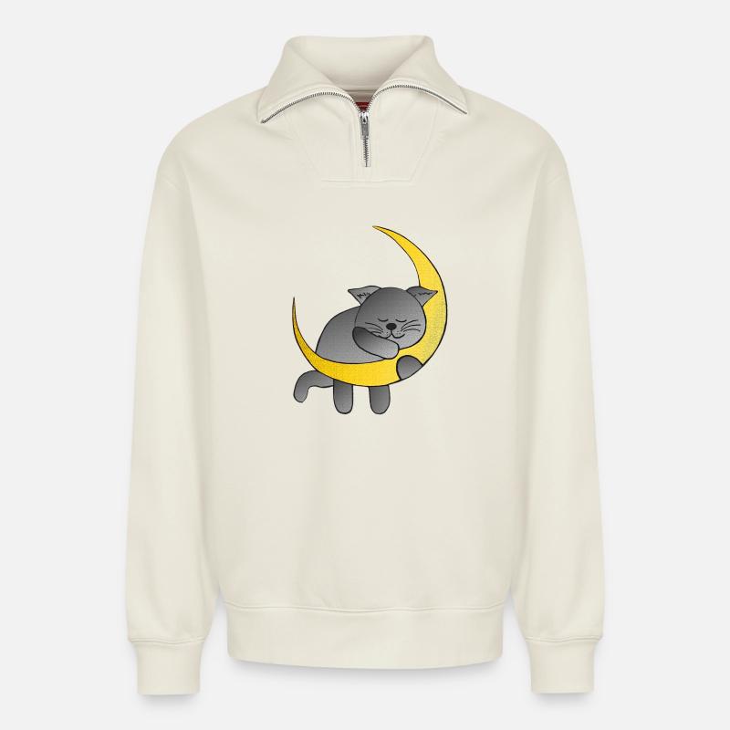Monde, Katzen design, schlafend - Relaxed Unisex Organic Half Zip Sweatshirt – von SPREAD - Naturweiß