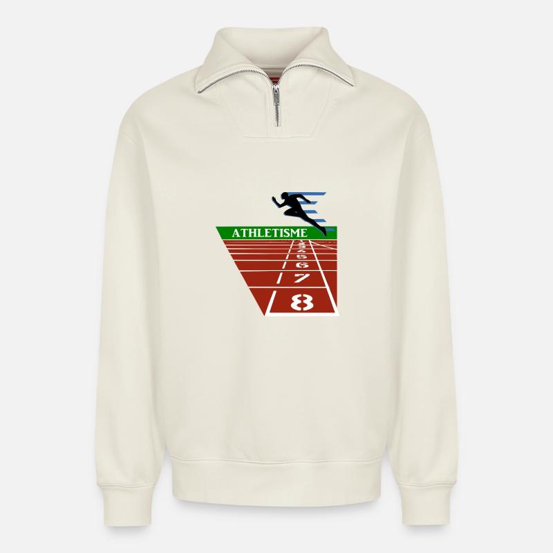 Leichtathletik - Relaxed Unisex Organic Half Zip Sweatshirt – von SPREAD - Naturweiß