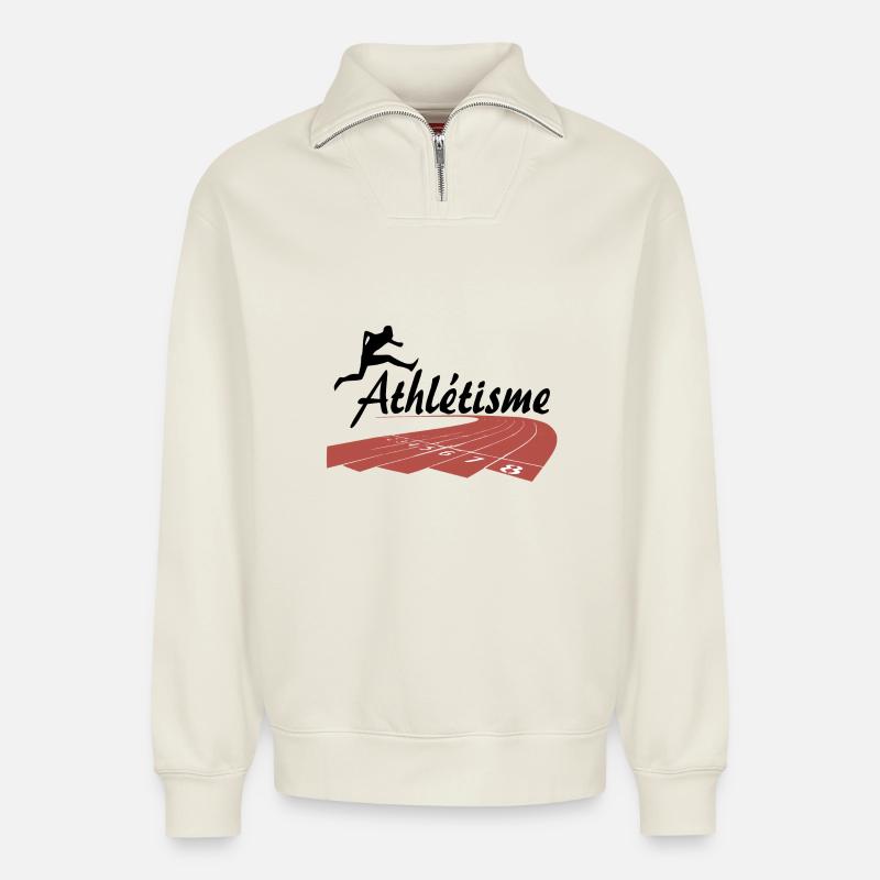 Athlétisme - Sweat unisexe décontracté en coton biologique à demi-zip – de SPREAD - blanc cassé