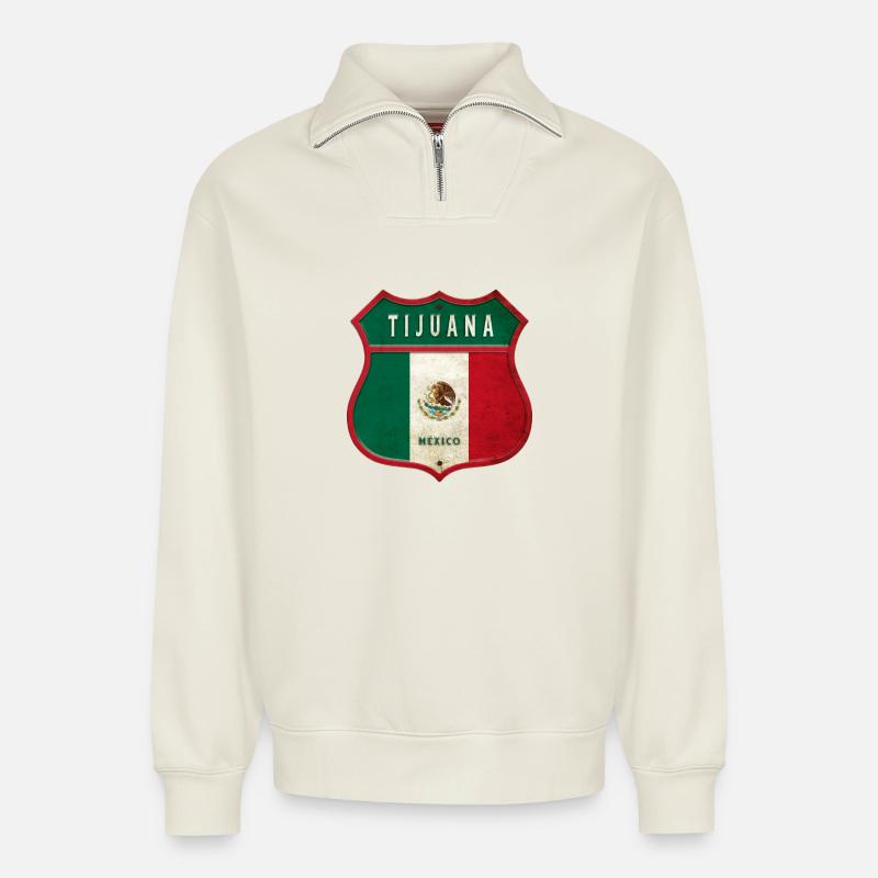 Tijuana Mexiko Wappen Design - Relaxed Unisex Organic Half Zip Sweatshirt – von SPREAD - Naturweiß