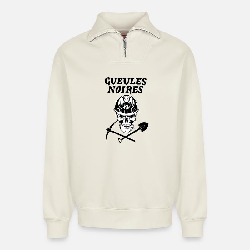 Gueules noires - Sweat unisexe décontracté en coton biologique à demi-zip – de SPREAD - blanc cassé
