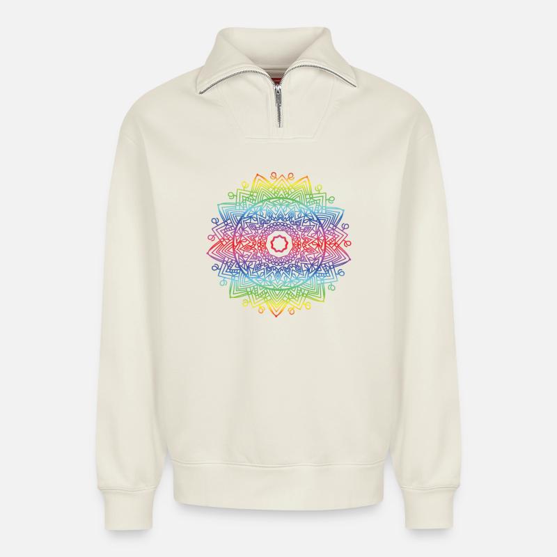 Mandala - Relaxed Unisex Organic Half Zip Sweatshirt – by SPREAD - off white