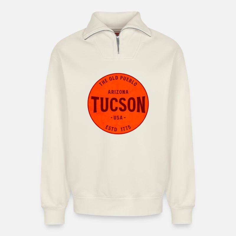 Tucson Arizona - Relaxed Unisex Organic Half Zip Sweatshirt – von SPREAD - Naturweiß