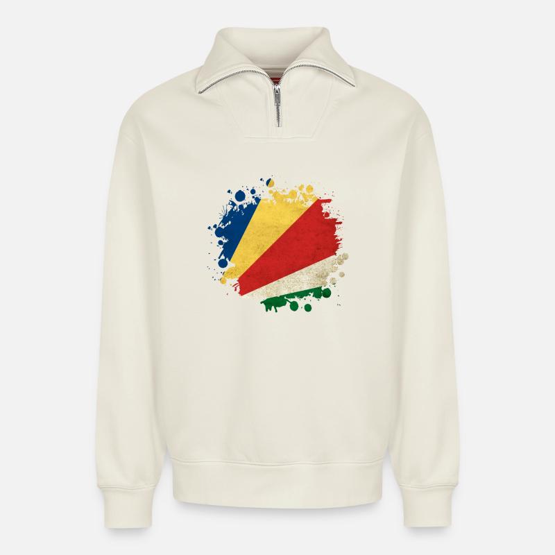 Seychellen Klecks Flaggen Design - Relaxed Unisex Organic Half Zip Sweatshirt – von SPREAD - Naturweiß