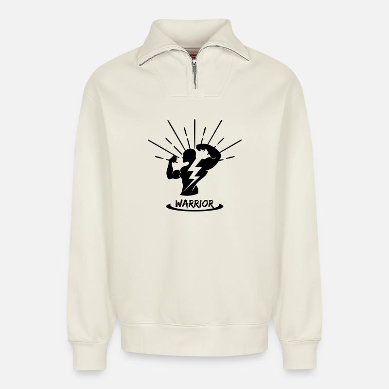 Warrior - Relaxed Unisex Organic Half Zip Sweatshirt – von SPREAD - Naturweiß