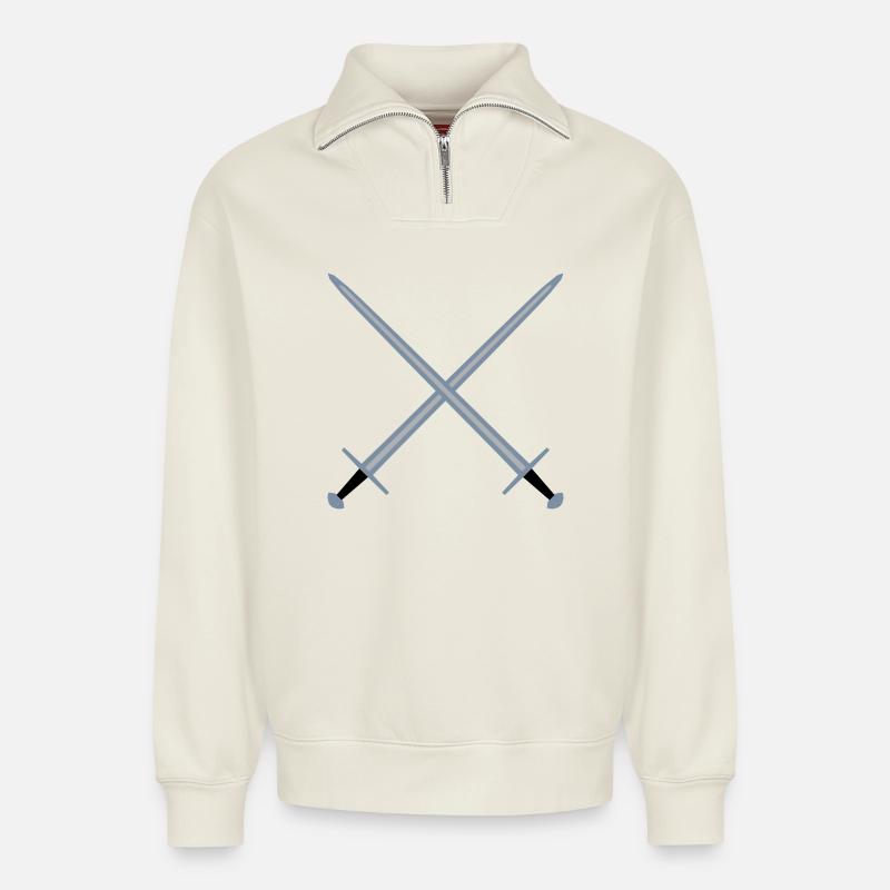 Crossed swords. - Relaxed Unisex Organic Half Zip Sweatshirt – by SPREAD - off white