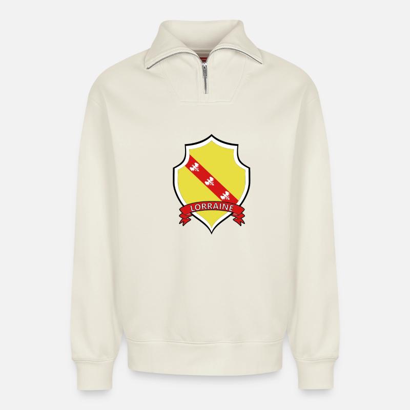 Lothringen - Relaxed Unisex Organic Half Zip Sweatshirt – von SPREAD - Naturweiß