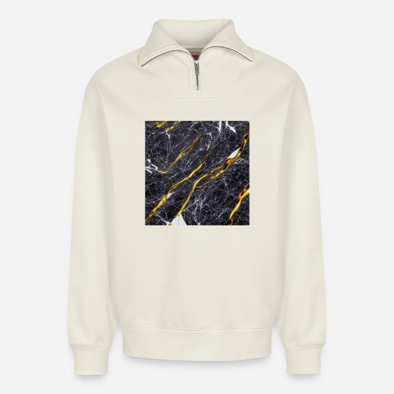 Marble Black Gold Texture - Relaxed Unisex Organic Half Zip Sweatshirt – by SPREAD - off white