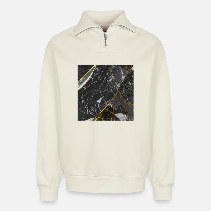 Marble Black Gold Texture - Relaxed Unisex Organic Half Zip Sweatshirt – by SPREAD - off white