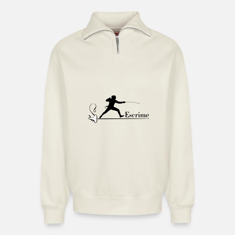 Fechten - Relaxed Unisex Organic Half Zip Sweatshirt – von SPREAD - Naturweiß