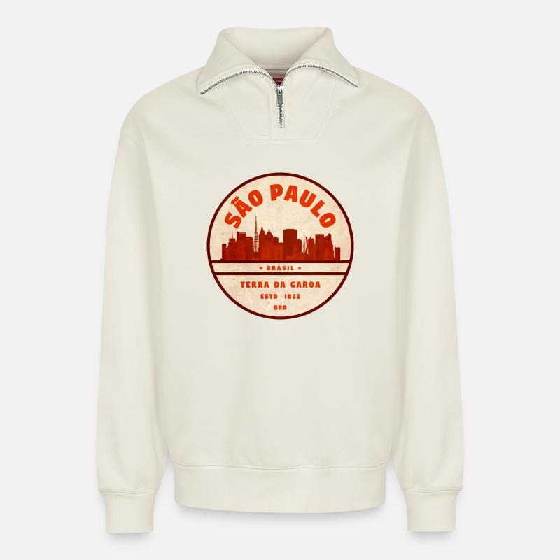 Silhouette de São Paulo 1822 - Sweat unisexe décontracté en coton biologique à demi-zip – de SPREAD - blanc cassé