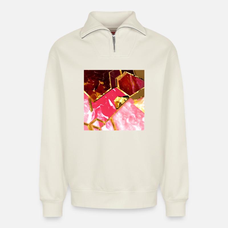 Marmor Roségold Textur - Relaxed Unisex Organic Half Zip Sweatshirt – von SPREAD - Naturweiß
