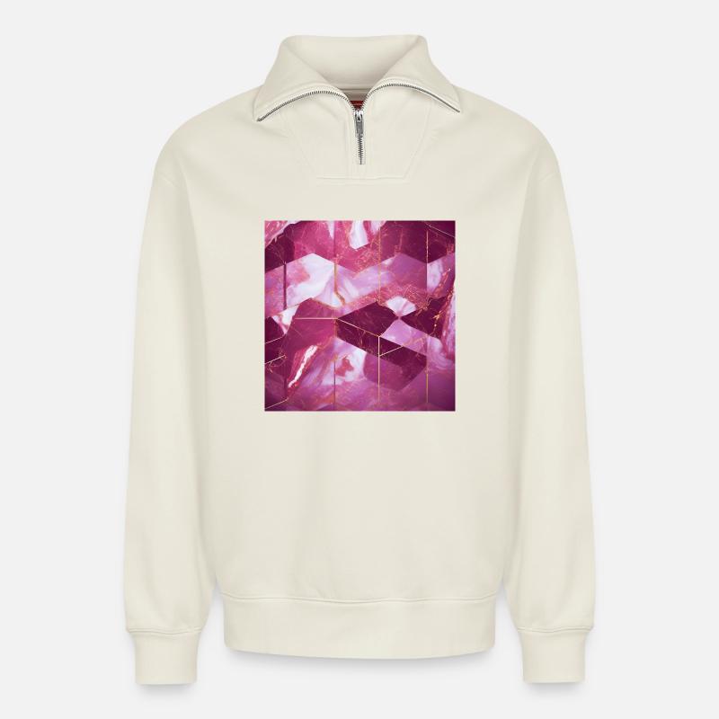 Rosarot Gold Marmor Textur Geometrisch - Relaxed Unisex Organic Half Zip Sweatshirt – von SPREAD - Naturweiß